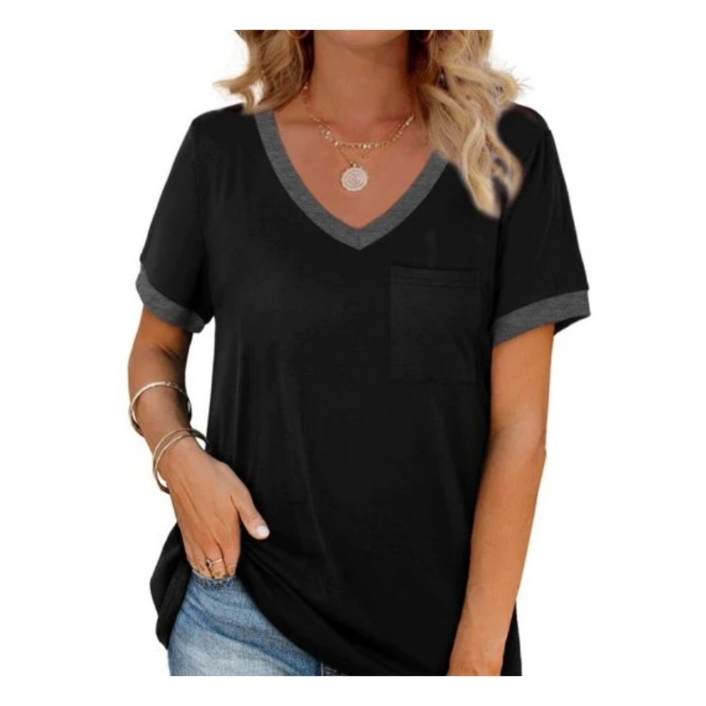 Fantaslook Vneck Pocket tee Black & Gray Size L